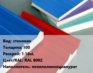 Сэндвич-панель стеновая s=100 1.16хL RAL 9002 Наполнитель:пенополиизоцианурат